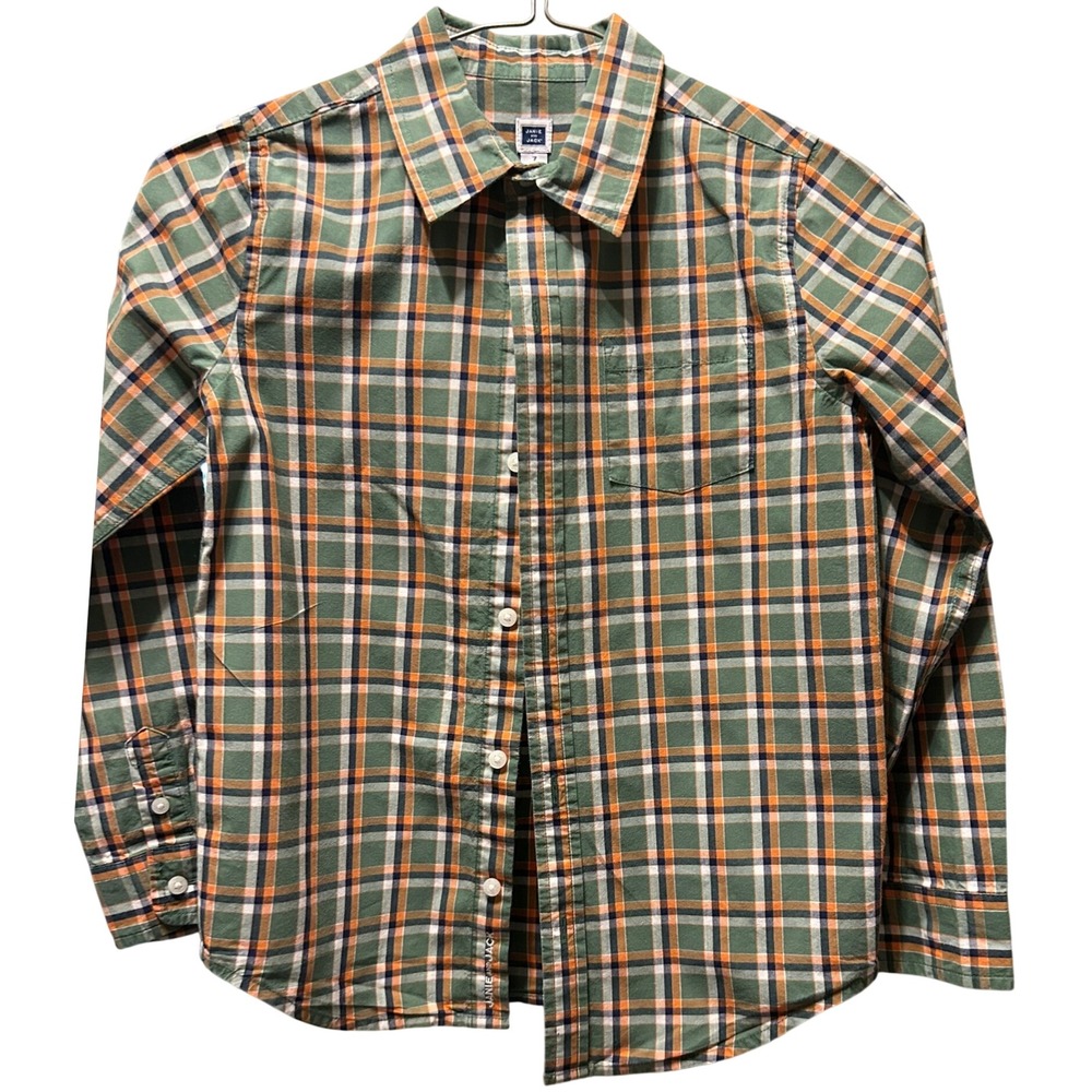 Janie and Jack Boys Green Orange Plaid Long Sleeve Button Down Shirt Size 7